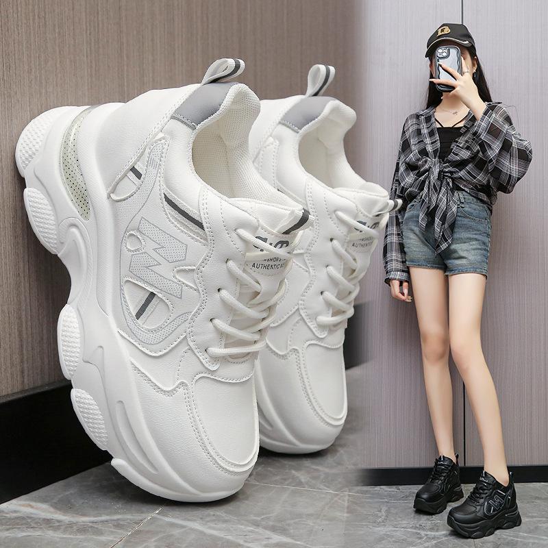 Dad shoes small inner height increase leather surface white shoes women's 2025 spring and autumn new thin versatile casual sports shoes