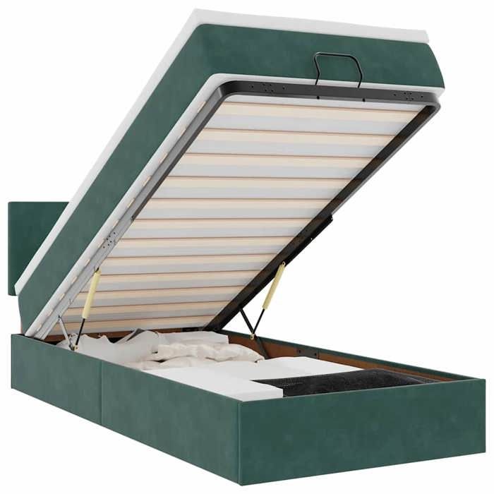 VidaXL Ottoman Bed with Mattress and LED Dark Green 90x200cm Velvet 3312527