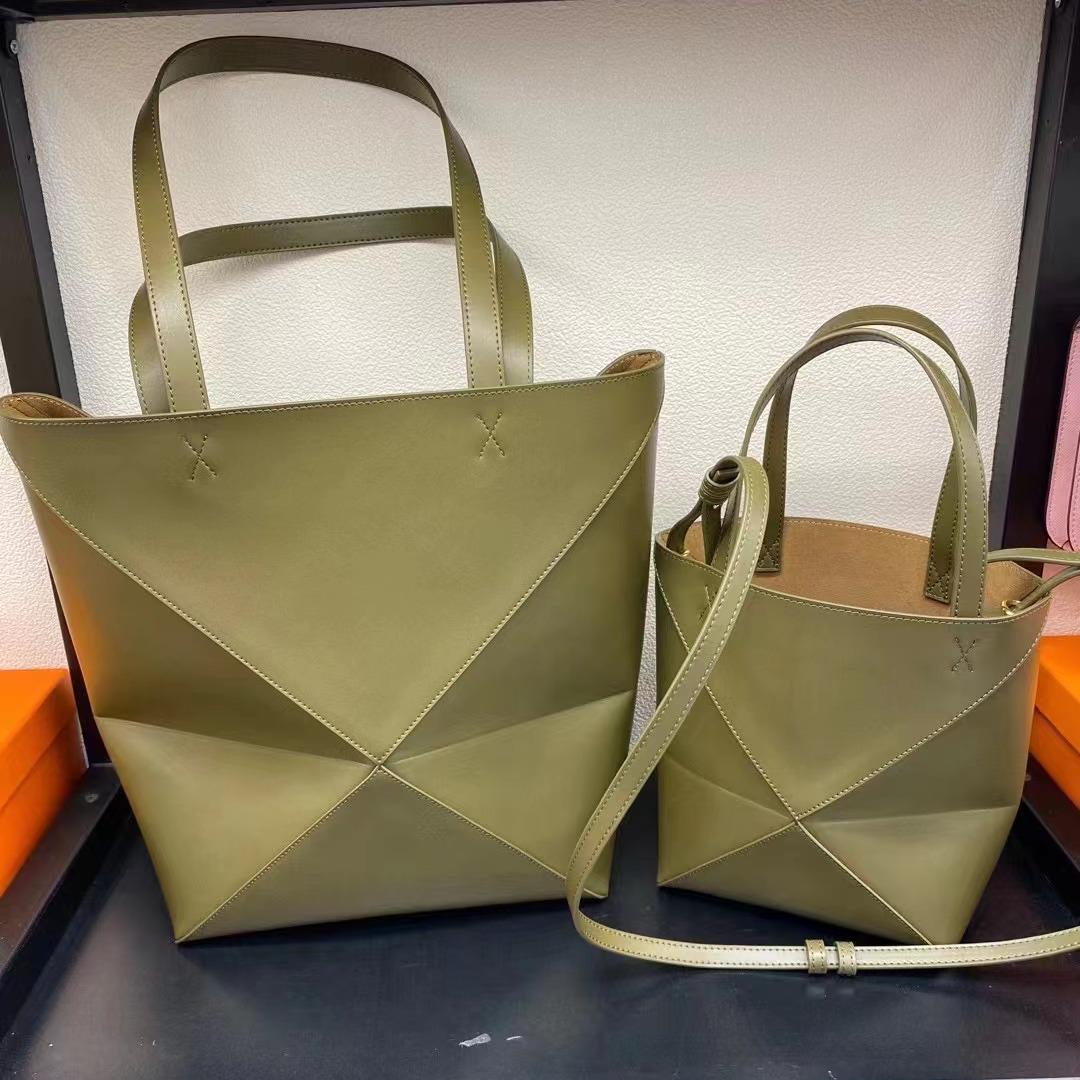 

Сумка-тоут Luojia 2024 из коровьей кожи с геометрическим узором и большой вместимостью Large зелёный