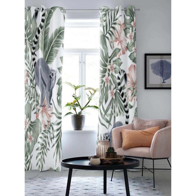 Tropical Animal Monkey Palm Leaves Window Curtains For Living Room Kitchen Modern Curtains Home Decor Blinds Drapes