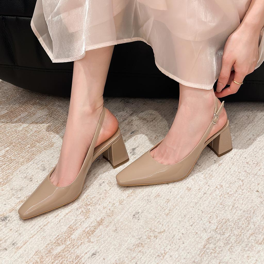 866-2 French Rear Strap Square Head High Heel Single Shoes Women's New Simple Temperament Thick Heel Empty Bag Head Women's Shoes