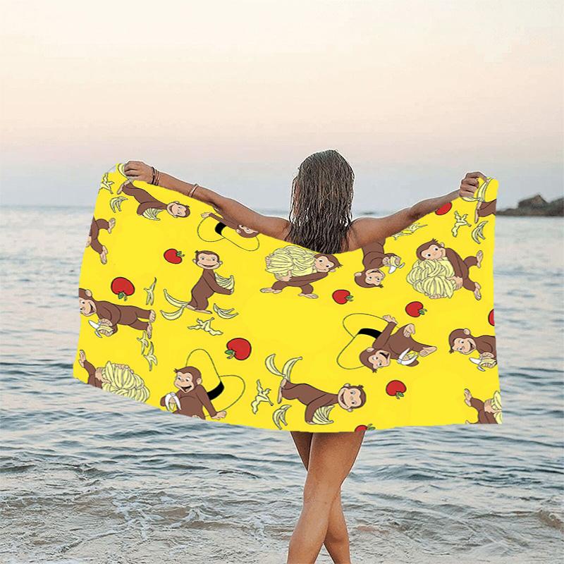 1pc Curious George (6) Beach Towel, Beach and Seaside Swimming Pool Equipment, Fashion Pattern, Rectangular, Travel Essentials