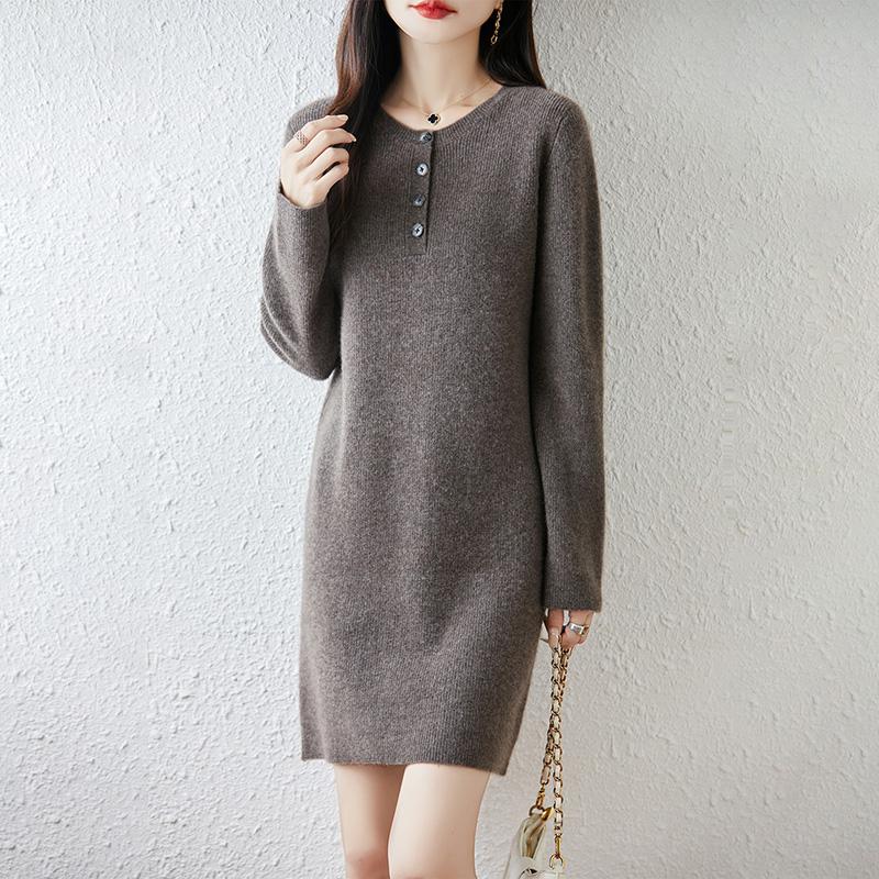 Women Sweater Dress 100% Wool MODERN NEW SAGA O-neck Knit Long Pullover Winter Jumpers Wool Long Dress Female
