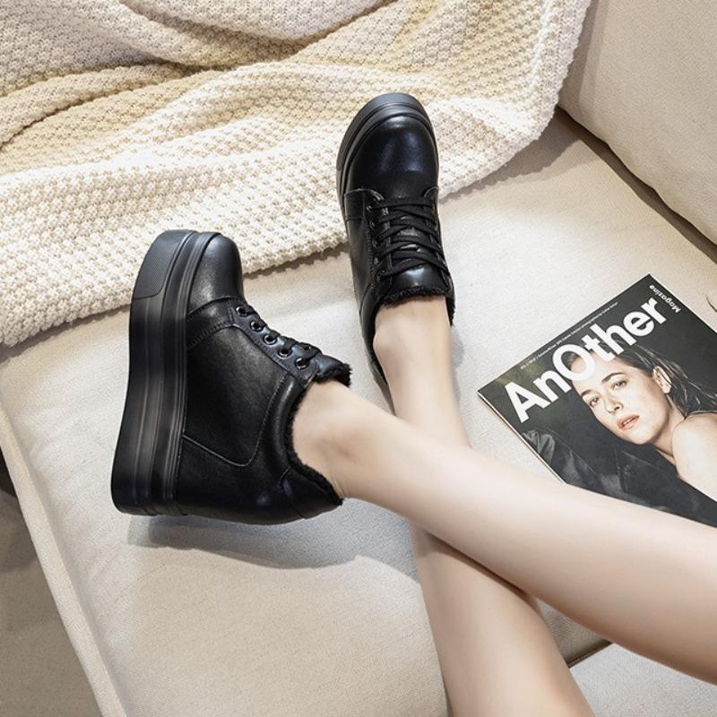 Fashion 11CM Genuine Leather Platform Wedge Shoes Chunky Sneaker white Casual Shoes Comfortable Breathable Spring Autumn Shoes