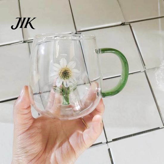 Coffee Milk Drink Cup Handmade Glass Animal Plant Shape Transparent Water Cute with Colorful Handle Creative Tea Mug