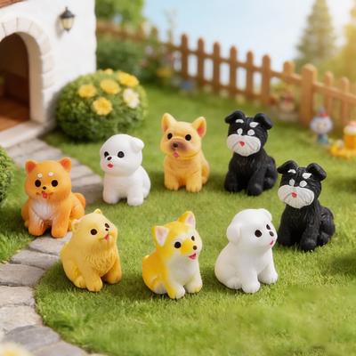 9 Stück/Set Kunstharz Handwerk Miniaturfigur Winzig Für Bonsai Mikrolandschaft Feengarten Dekor Niedlicher Kleiner Hund Welpe Tier Dekoration