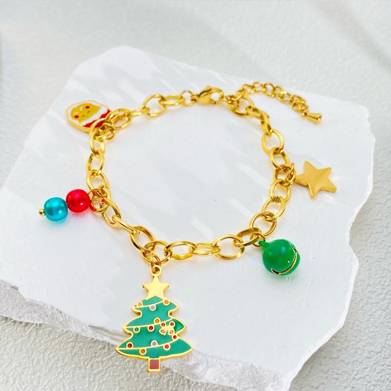 Popular Stainless Steel Christmas Jewelry Set: Sleigh & Reindeer Pendant Necklace, Bracelet, and Earrings