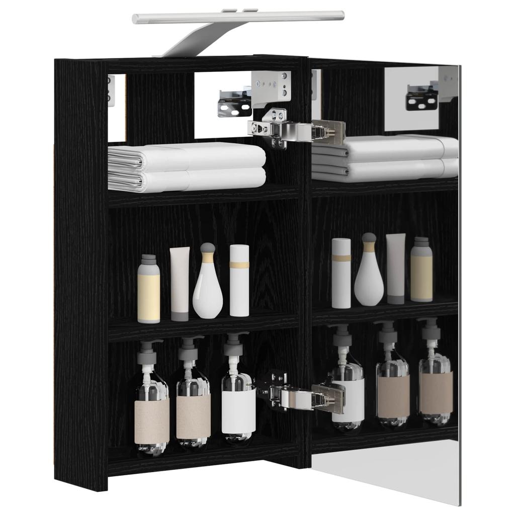 Bathroom Mirror Cabinet Black Oak Effect 30 x 10.5 x 50 cm
