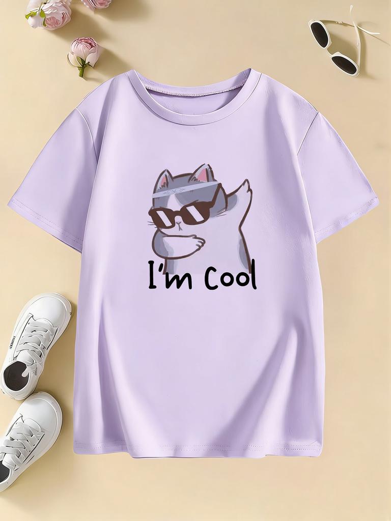 I Am Cool Cat Graphic Kids Tshirts Summer Short Sleeve Tees Cartoon Boys Girls Clothes Kawaii Kitten Tops Y2K Tshirt