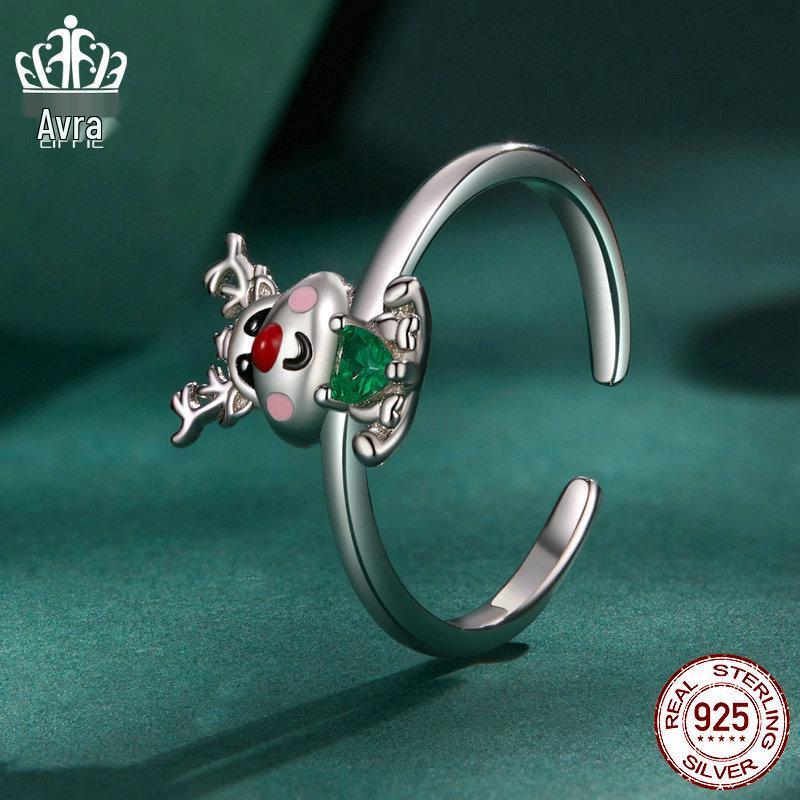 Everlove Reindeer Moose S925 Sterling Silver Rhodium-Plated Open Ring for Women
