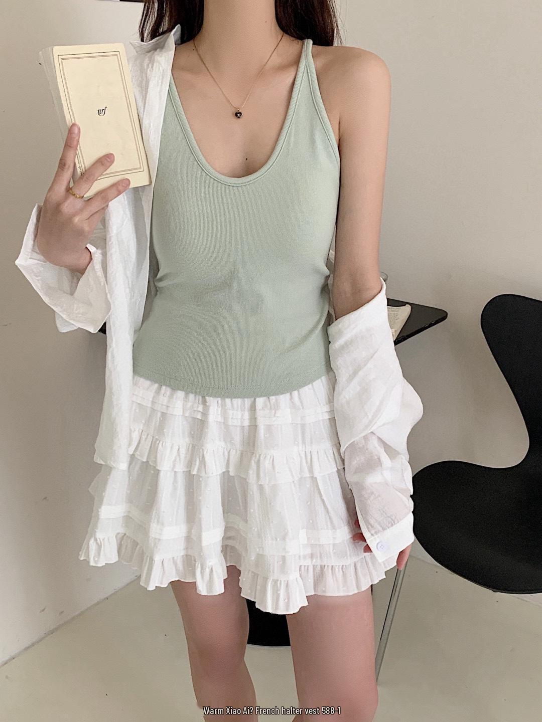 

Женская майка без рукавов Nuan Xiaoai в французском стиле халтер, с гонщицей спинкой и нагрудными вкладышами - 588-1 One size (suitable for 40-65 kg)