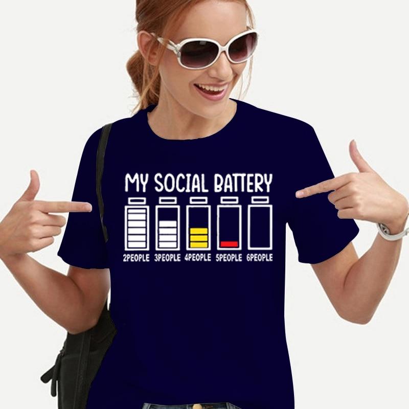My Social Battery Funny Unisex's T-shirts Grunge Y2K Tops for Girls Korean Fashion Tees Kawaii Electric Battery Graphic T Shirts