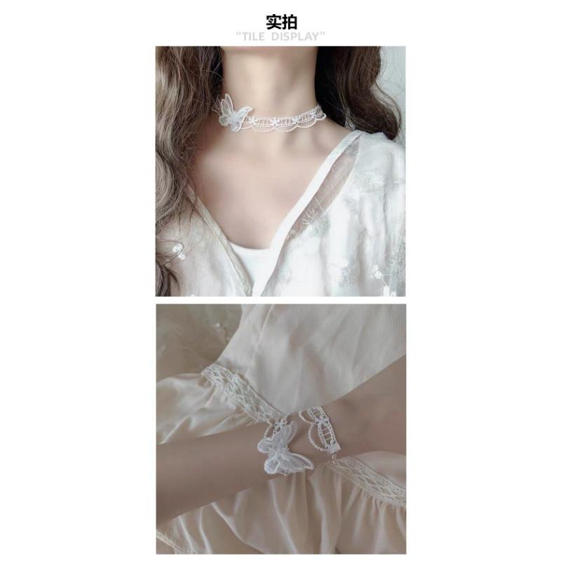 Französisches Süßes Spitze Schmetterling Vielseitiges Schlüsselbein Choker Halskette Für Frauen