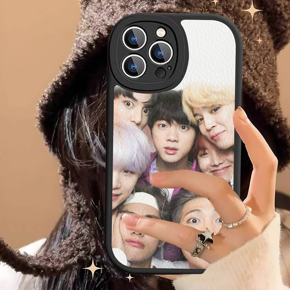 Custodia per Telefono in Pelle Kpop BTS Bangtan Boys Per IPhone 16 15 14 13 12 11 Pro Max Plus Cover