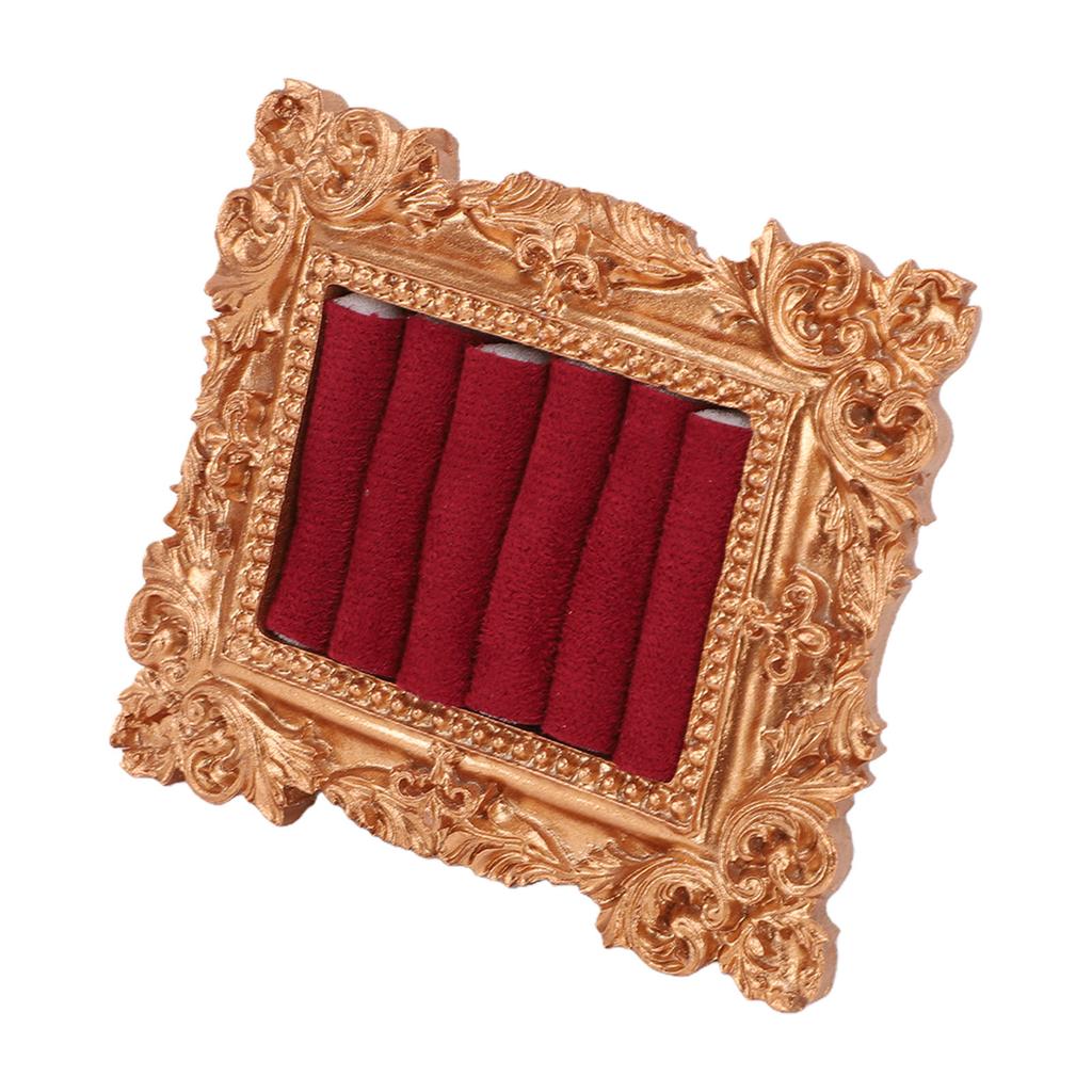 Vintage Ring Holder Antique Gold Carved Photo Frame Jewelry Display Stand with Velvet Lining Ring Earring Organizer