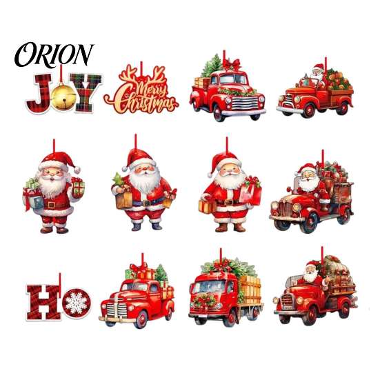 Festive Home Accents 12/24/36Pcs Christmas Wooden Ornaments, Santa Claus Red Truck Hanging Decorations with Rope, Reusable Seasonal Decor Xmas