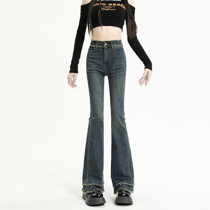 

Светлые джинсы для женщин на осень, расклешенные брюки с узкой грудью для женщин на осень, брюки-подковы на осень L