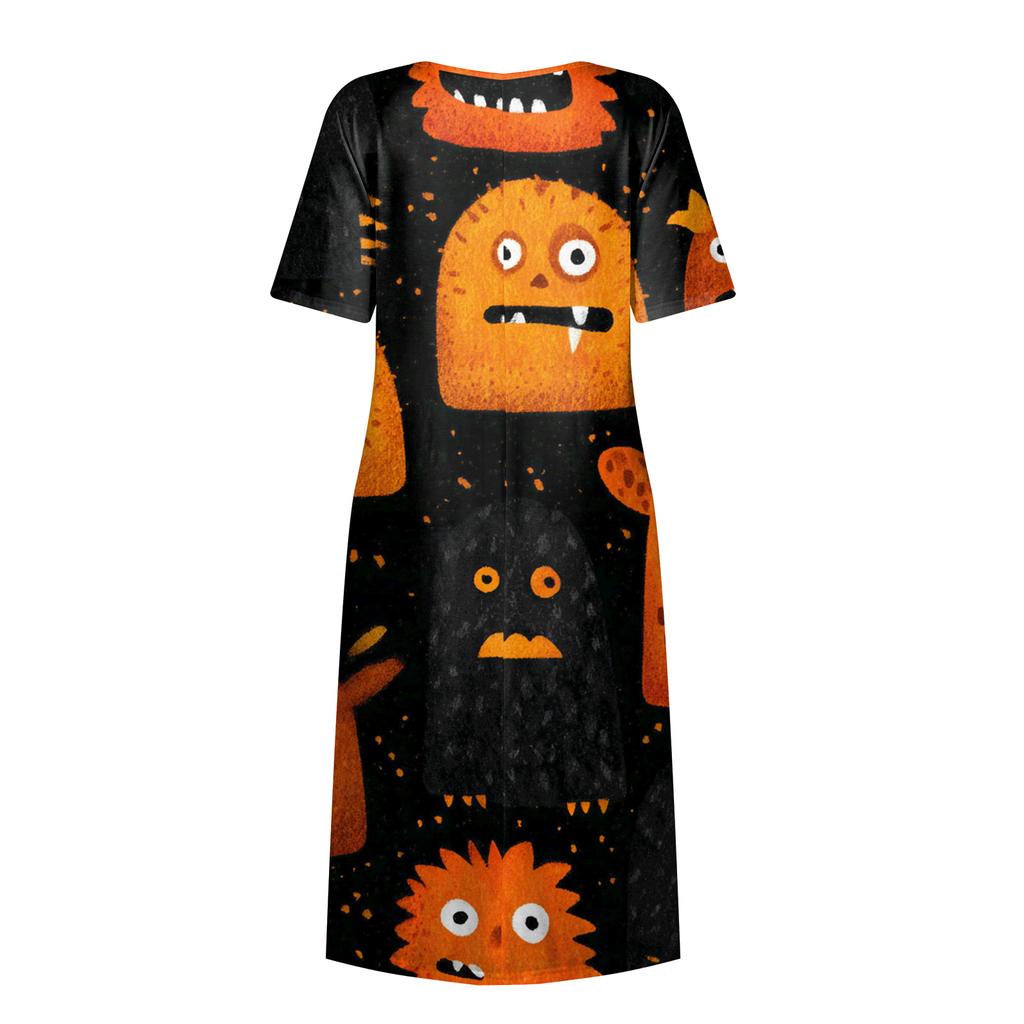 Summer Dress For Women Casual Printed Short-Sleeve Beach Swing Dress