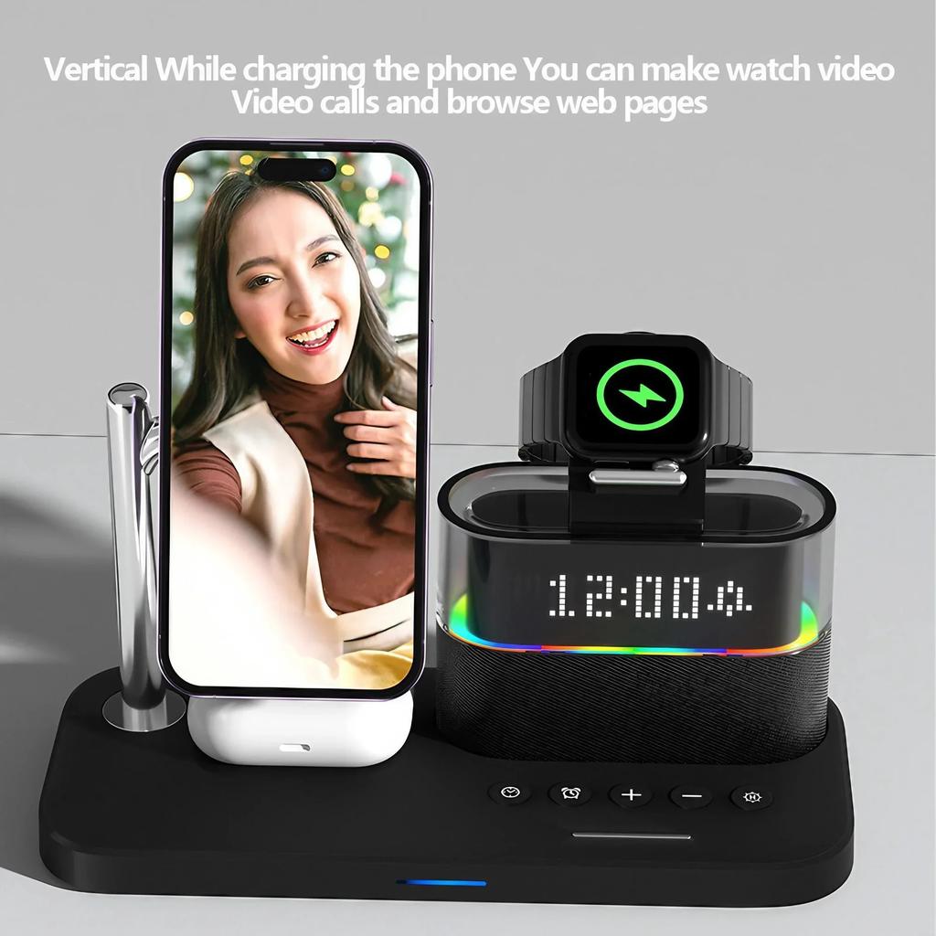Magnetic Wireless Charger 15W 5-in-1 Wireless Charger Clock Wireless Charger for IPhone IWatch Ultra AirPods Samsung
