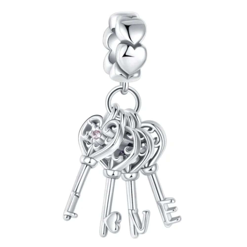 Charms Lucchetto Chiave in Argento 925 Ciondoli a Forma di Cuore per Bracciale Gioielli Fai da Te Regalo