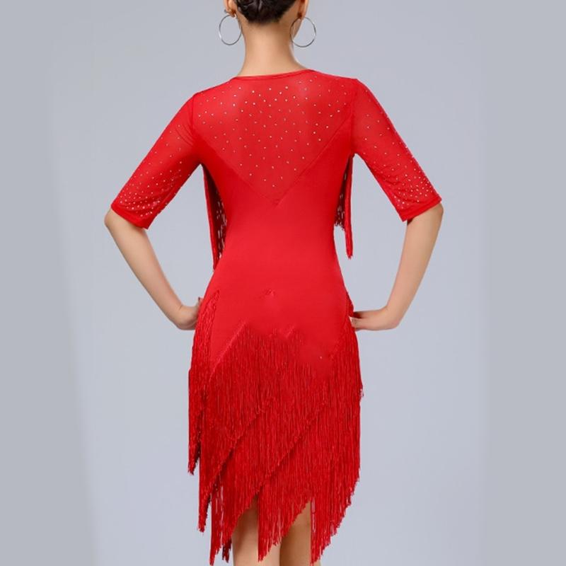 Stage Ready Latin Dance Costume Lightweight Breathable Fabric Sparkling Sequins Flattering Fringe Design