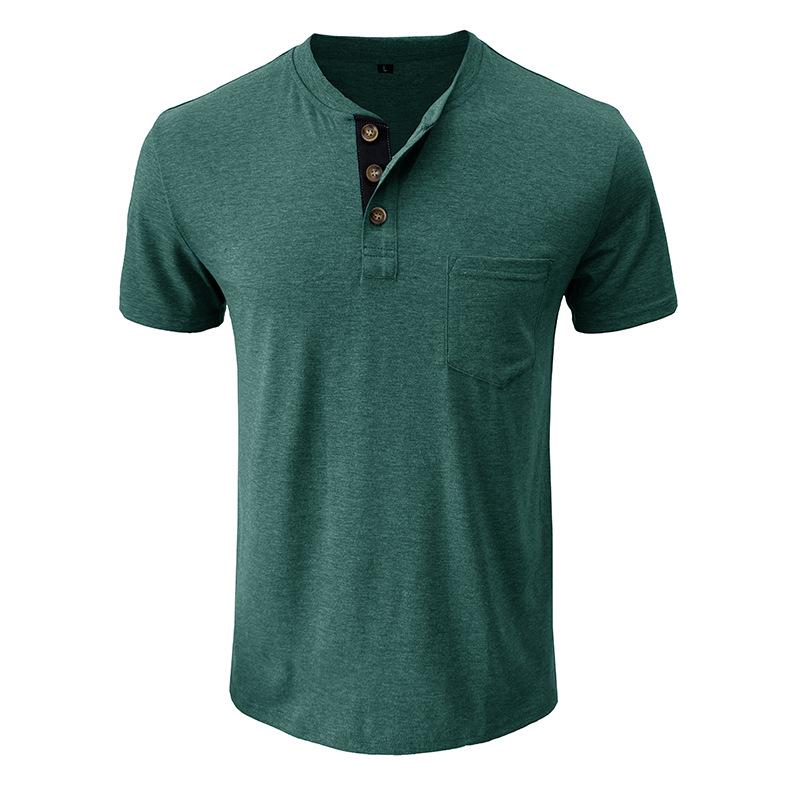 Camiseta Henley de Manga Corta para Hombre de Verano de Color Sólido - Estilo Europeo y Americano