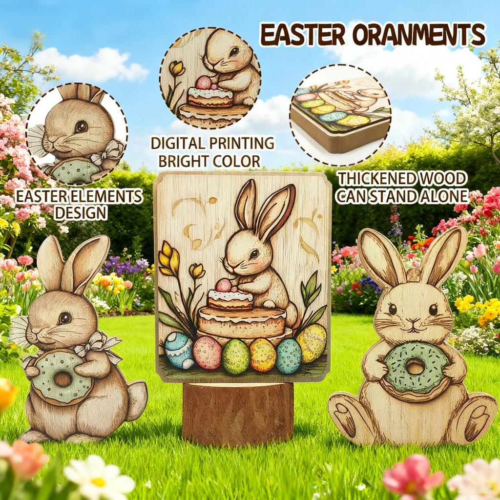 Wooden handicrafts, rural ornaments, cute Easter rabbits, Easter party gifts
