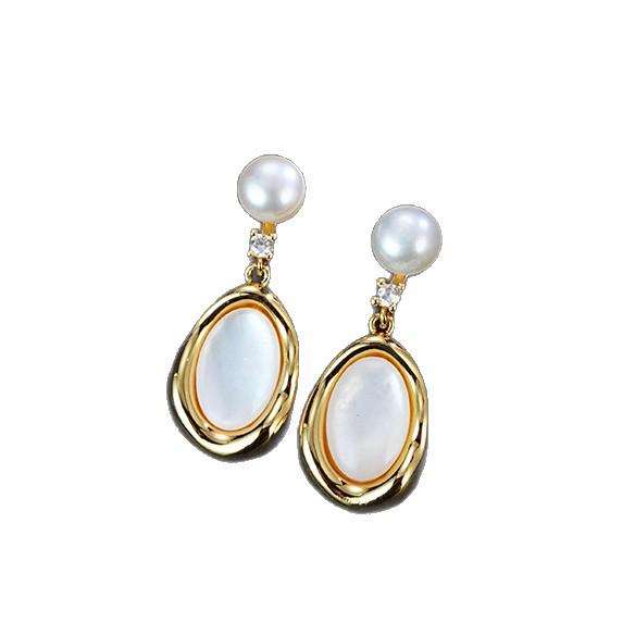 Boucles d'oreilles pendantes en argent S925 avec nacre naturelle et perles d'eau douce