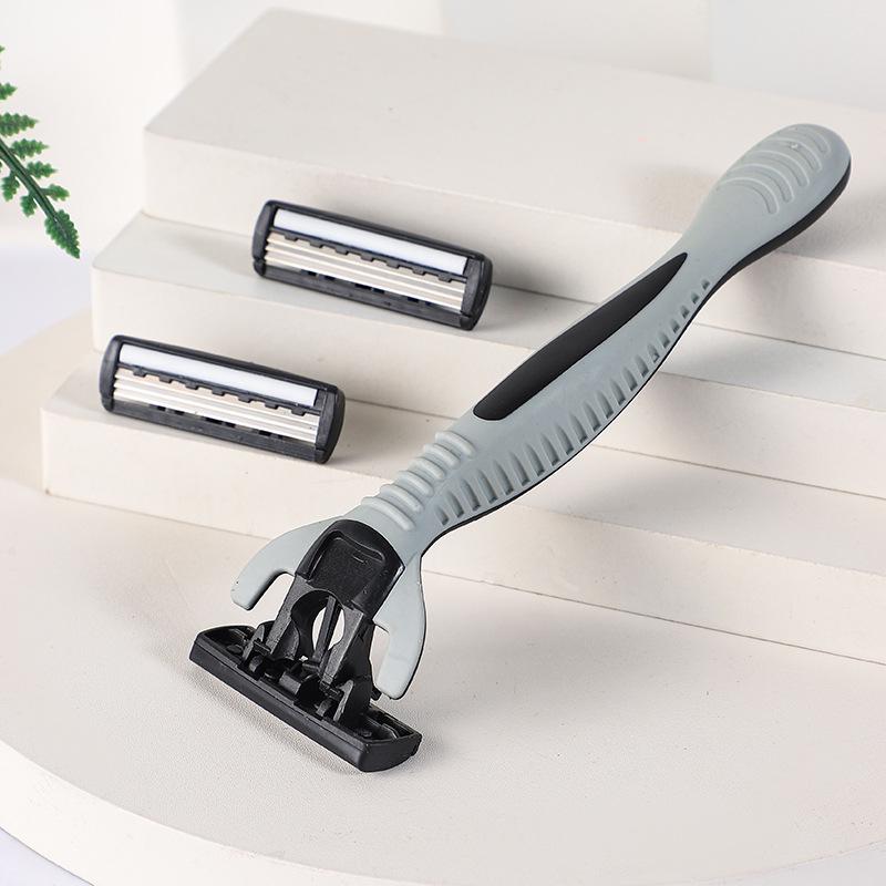 Three-Layer Old-Fashioned Manual Men's Shaving Razor with 1 Handle & 6 Blades