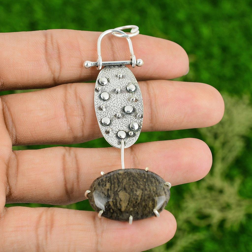925 Sterling Silver American Picture Jasper Stone Boho Bezel New Pendant Jewelry