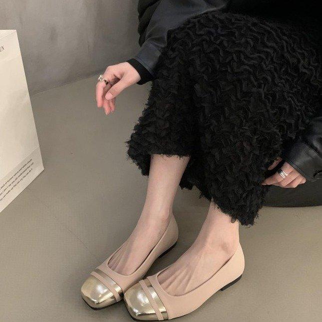 French Retro Patent Leather Baotou Sandals Women's 2025 Spring and Summer New Square Head Metal One-word Buckle with Thick Heel Single Shoes Women