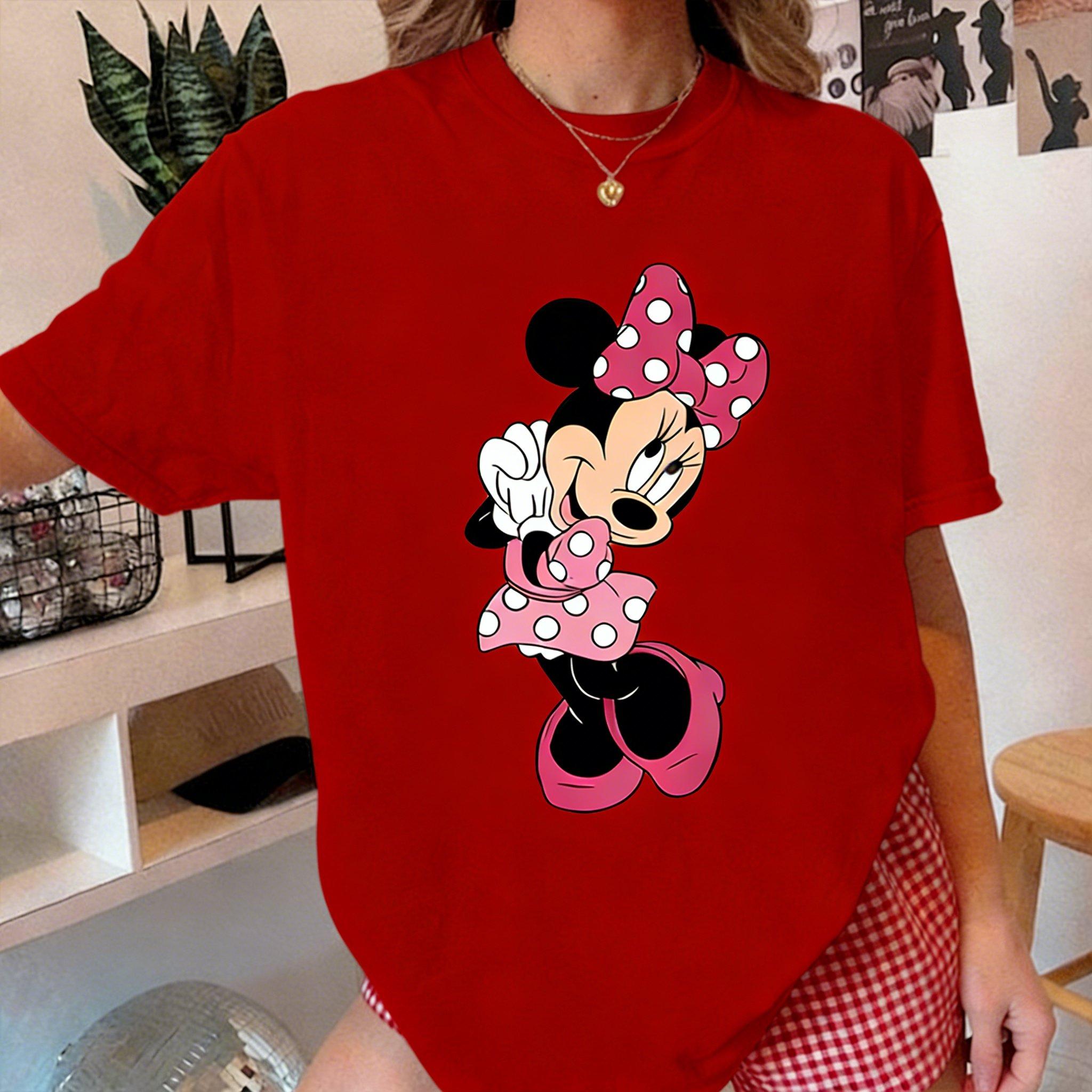 

Disney Minnie Mouse Women T Shirt 2026 Summer Cartoon Short Sleeve Graphic Tee Casual Top Cotton Streetwear Fashion Plus Size S