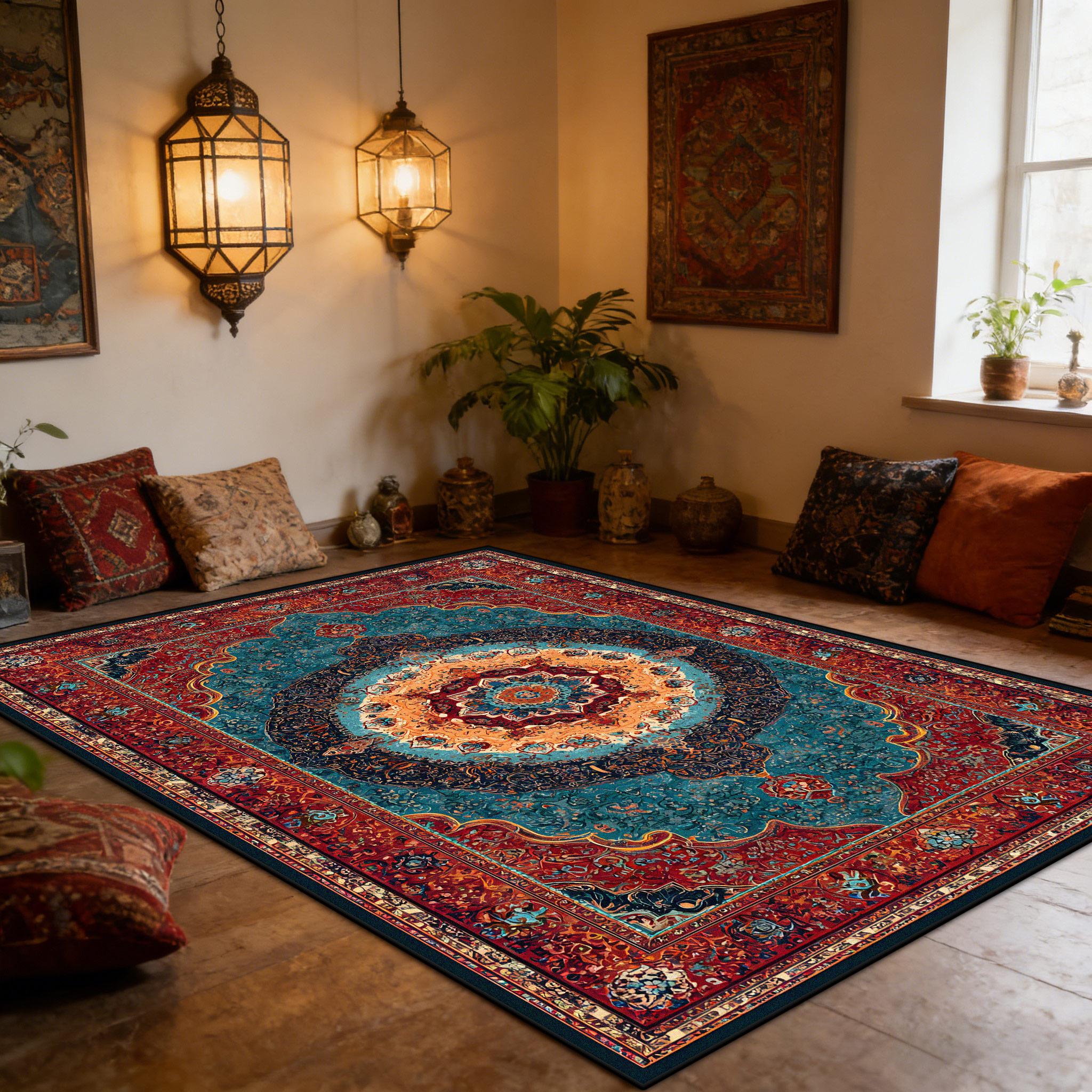 

Retro Geometric Decoration CARPET FOR LIVE ROOM Persian Style Lounge Large Rugs 160×230cm Bedroom Non-slip Washable Floor Mat 60x90cm