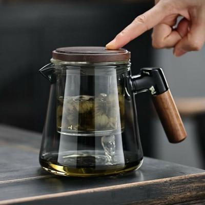 Creative Tea Separation Glass Teapot 650ML Heat Resistant Lazy Kungfu Drip Teapot Transparent Press Control