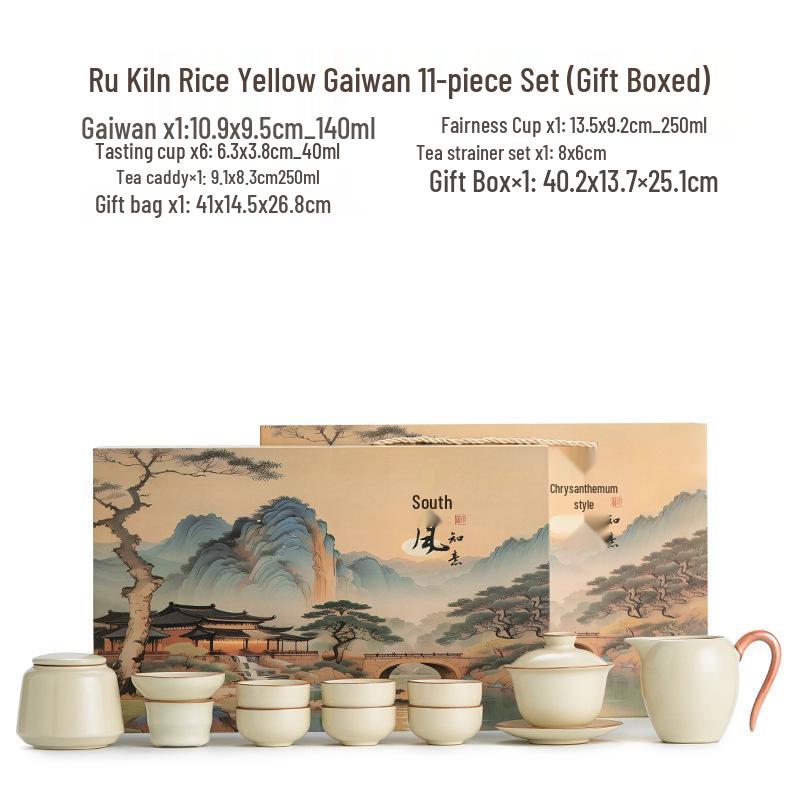 High-End Ru Kiln Ceramic Kung Fu Tea Set - Luxury Gaiwan Teapot, Tray, and Cups for Home.