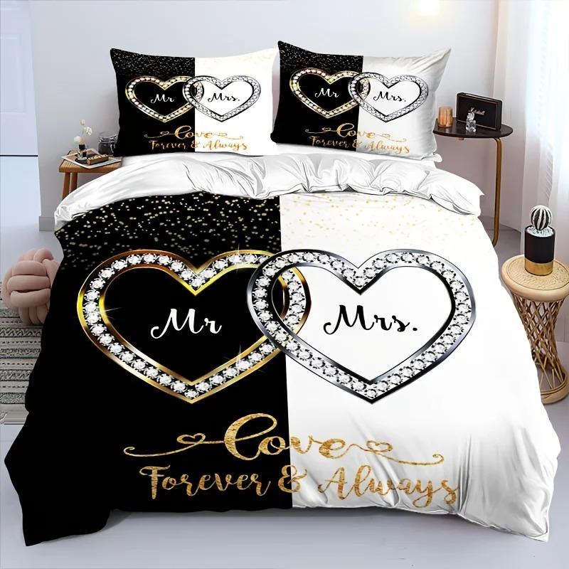 Valentine'S Day Duvet Cover Set Romantic Red Love Heart King Queen Twin Single Size 228X228 For Couple Bedroom Decor Gift