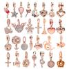 Rose Gold Plated Exquisite Bead Sparkling Pink Hot Air Balloon Dangle Charm for Women Fit European Original Bracelet DIY Jewelry