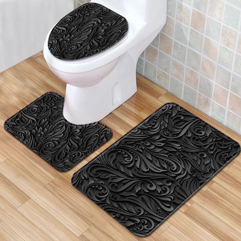 Cool Pattern Bathroom Floor Mat Toilet Three-Piece Set