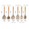 Food Grade Wooden Handle Silicone Cookware Leaky Spoon Kitchenware Set  Spaghetti Strainer