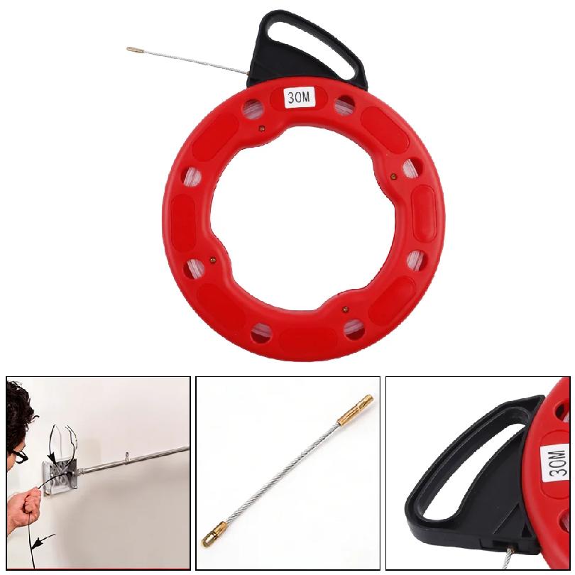 30M Nylon Professional Cable Puller, Fish Tape Reel Puller, 3MM Cable Fishing Tool, Portable Reel Conduit Duct Wire Pulling Tool