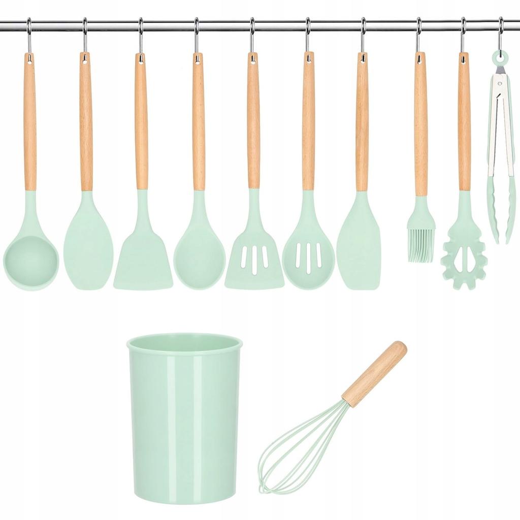 Kitchen Accessory Set Kitchen Utensils 12pcs. Silicone Bamboo Matte Set