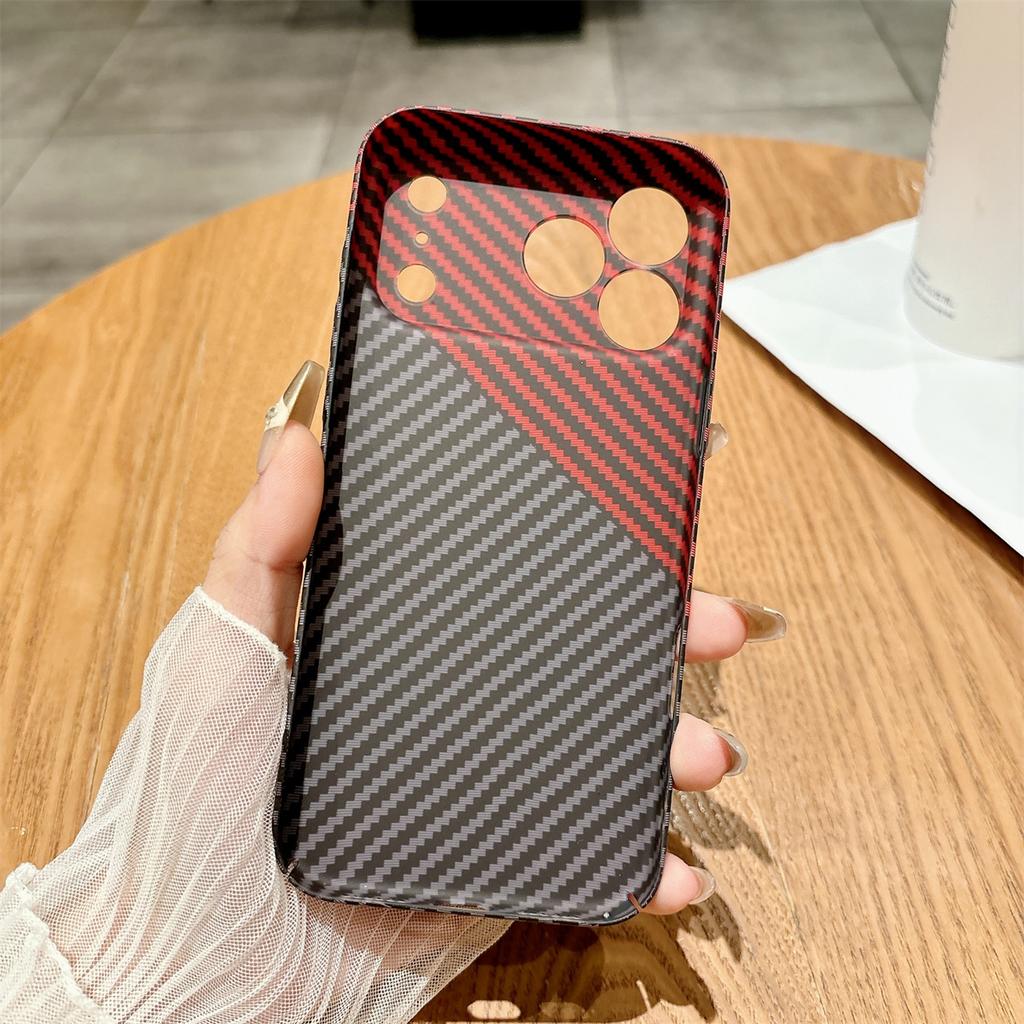 Carbon Fiber Texture Leather Matte Hard PC Phone Case for IPhone 17 Air 16 15 Plus 14 13 12 11 Pro Max Full Protective Cover
