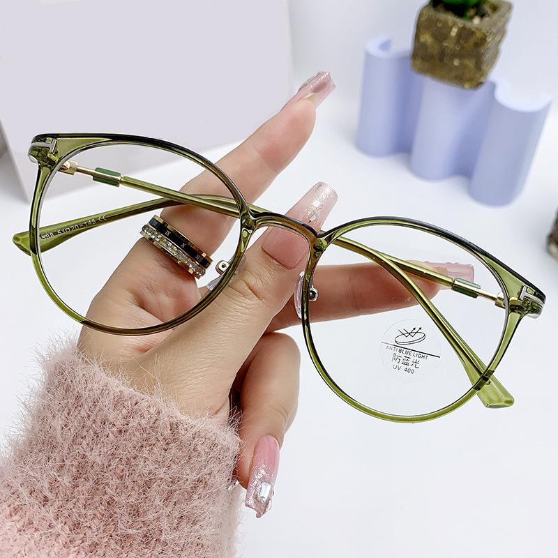 Korean Style Anti-Blue Light Round Frame Glasses for Women - Non-Prescription, Compatible with Myopia Lenses