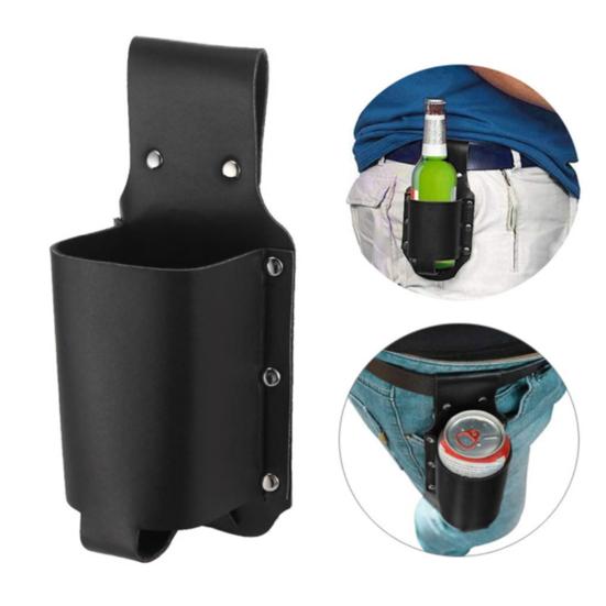 Beer Holster Belt Waist Bag Faux Leather Beer Holder Travel Pouch Soda Beer Bottle Holder for Picnic Beach BBQ Camping