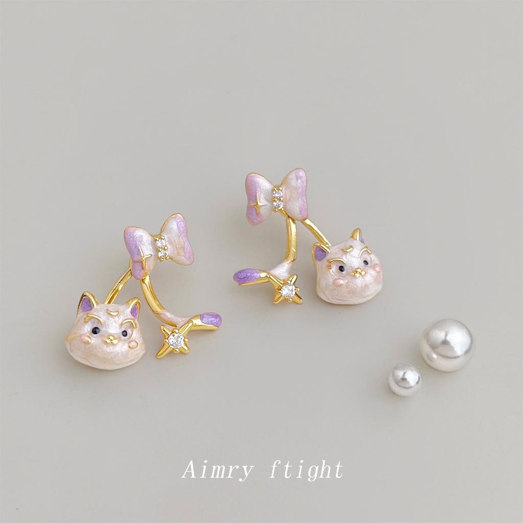 Серьги-подвески с бантом для кошек – Розовые стразы Y2K, Серьги-капли для женщин, Игривые, милые, Заявление