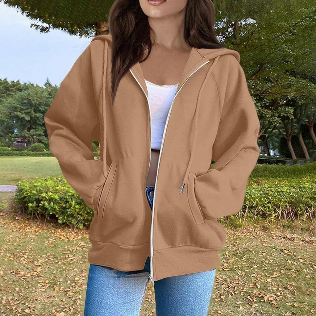 Women's Fashion Casual Long Sleeve Solid Color Hooded Sweatshirt Tops