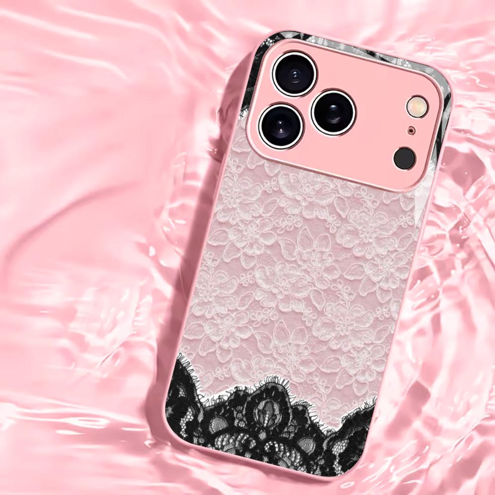 Classic Pink & Black Lace phone case for iphone 17 case for iphone 17 pro max cover Glass for iPhone 17 16 15 14 13 12pm Pro P
