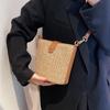 Patchwork Design Straw Shoulder Bags for Women Summer Vacati Ladies Bucket Crossbody Bag Ctrast Color Female Beach Handbags