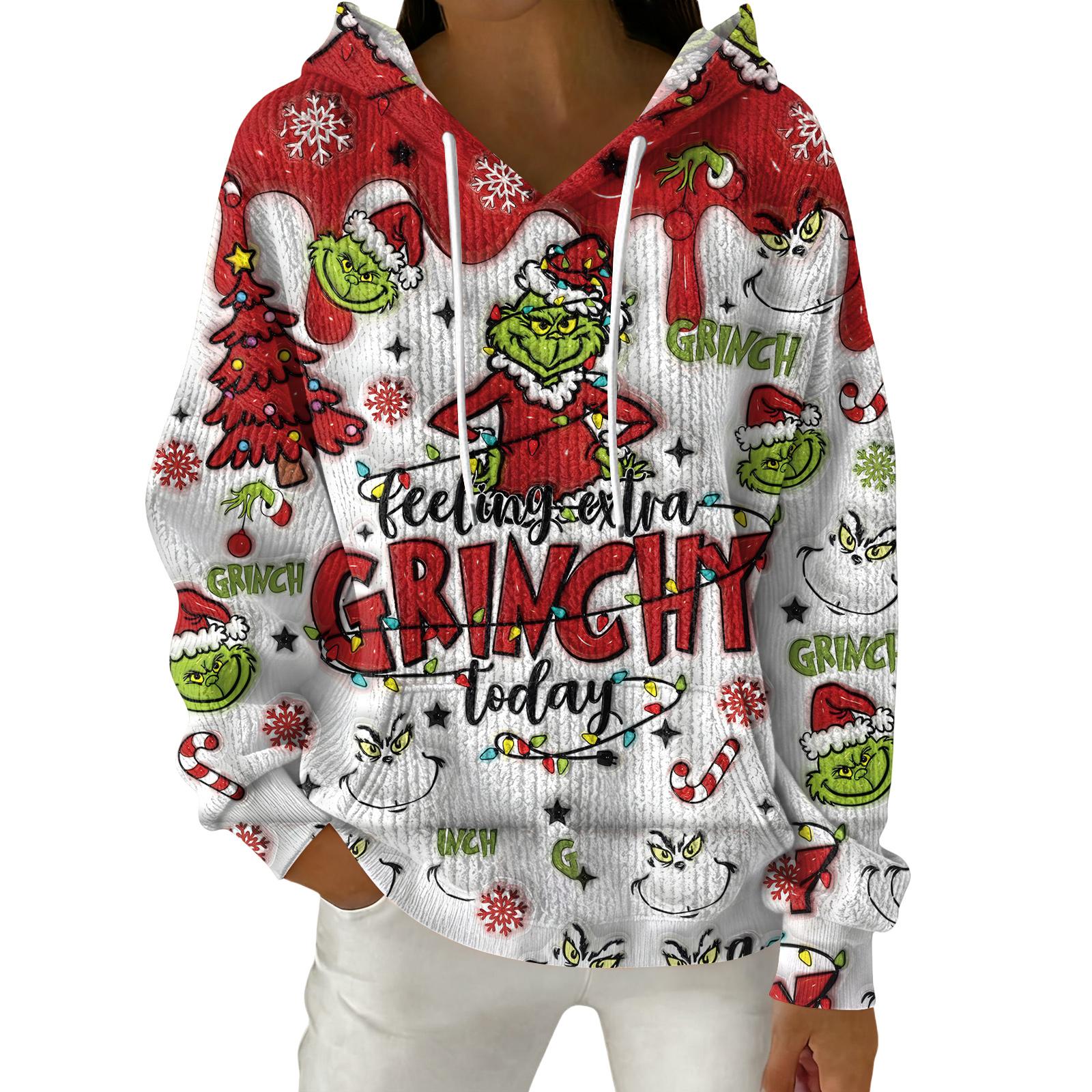 

Женский модный повседневный пуловер с рождественским принтом, толстовка с капюшоном и длинными рукавами L красный