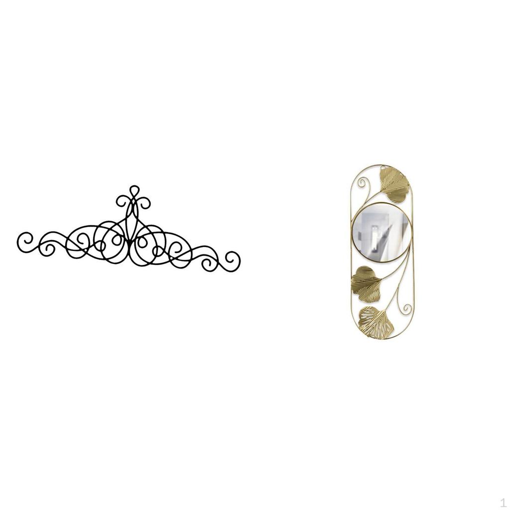 Scroll Metal Wall Art Decor Plaque Floral Mirror for Living Room Corridor Cabinet Entryway